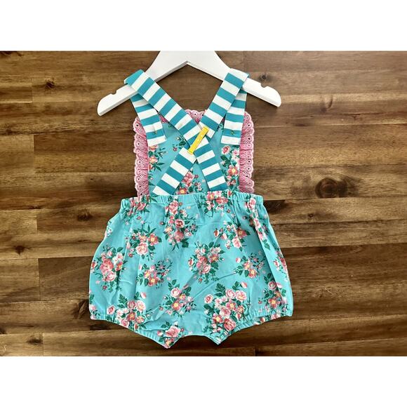 NWT Wildflowers La La Land Graceful Bubble Romper Blue Pink Floral Sleeveless 2 - Picture 5 of 7